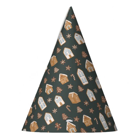 Blue Gingerbread House Pattern Birthday パーティーハット (左)