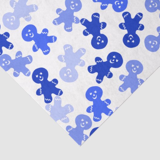Blue Gingerbread Man Pattern on White 薄葉紙 (詳細)