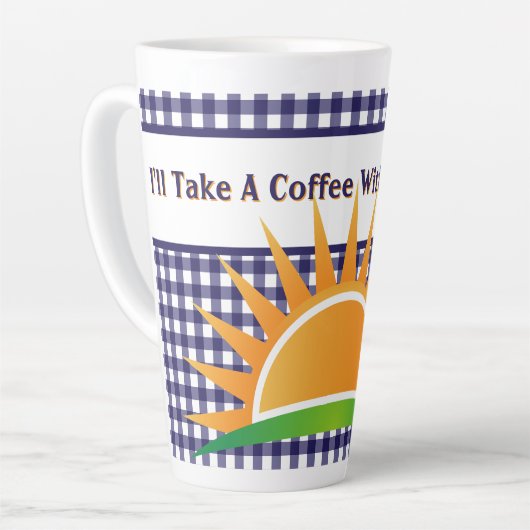 Blue Gingham And Sunshine  カフェラテマグ (左アングル)