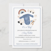 Blue Gingham and Toys Baby Boy Shower Invitation 招待状 (正面)