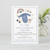 Blue Gingham and Toys Baby Boy Shower Invitation 招待状 (スタンド正面)