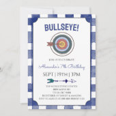 Blue Gingham Archery Birthday Party 招待状 (正面)