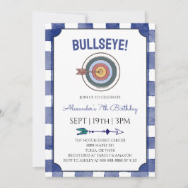 Blue Gingham Archery Birthday Party 招待状