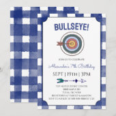 Blue Gingham Archery Birthday Party 招待状 (正面/裏面)