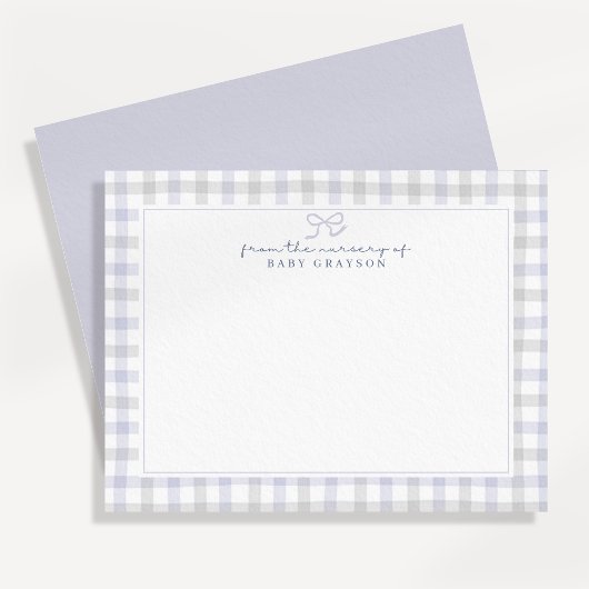 Blue Gingham Baby Boy Nursery Note Card 案内状