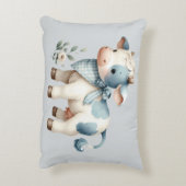 Blue Gingham Baby Cow Pastel Farm Aesthetic アクセントクッション (裏面(縦))