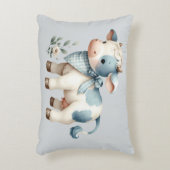 Blue Gingham Baby Cow Pastel Farm Aesthetic アクセントクッション (正面(垂直))