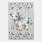 Blue Gingham Baby Cow Pastel Farm Aesthetic キッチンタオル (縦)