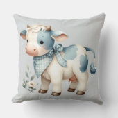 Blue Gingham Baby Cow Pastel Farm Aesthetic クッション (正面)