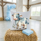 Blue Gingham Baby Cow Pastel Farm Aesthetic クッション