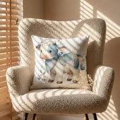 Blue Gingham Baby Cow Pastel Farm Aesthetic クッション