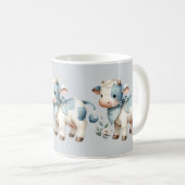 Blue Gingham Baby Cow Pastel Farm Aesthetic コーヒーマグカップ (正面右)