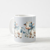 Blue Gingham Baby Cow Pastel Farm Aesthetic コーヒーマグカップ (正面左)