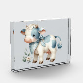 Blue Gingham Baby Cow Pastel Farm Aesthetic フォトブロック (左)