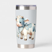 Blue Gingham Baby Cow Pastel Farm Aesthetic 保温保冷タンブラー (背面)