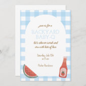 Blue Gingham Baby-Q Baby Shower Invitation 招待状 (正面/裏面)