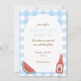 Blue Gingham Baby-Q Baby Shower Invitation 招待状