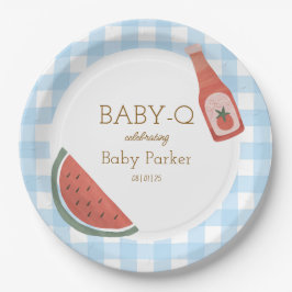 Blue Gingham Baby-Q Circular Plate ペーパープレート