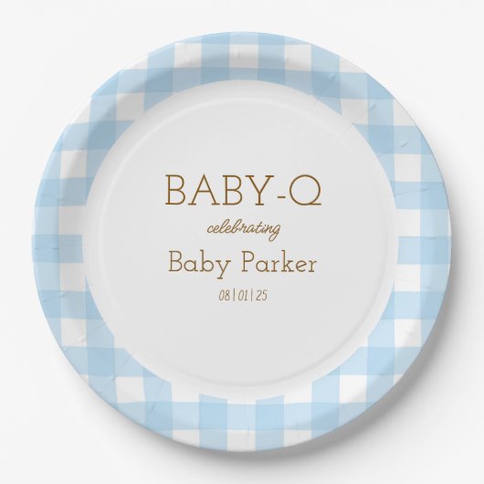 Blue Gingham Baby-Q Circular Plate 2 ペーパープレート (正面)