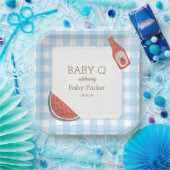 Blue Gingham Baby-Q Square Plate ペーパープレート (パーティー)