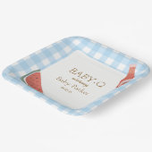Blue Gingham Baby-Q Square Plate ペーパープレート (傾斜あり)