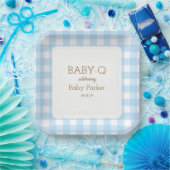 Blue Gingham Baby-Q Square Plate 2 ペーパープレート (パーティー)