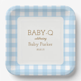 Blue Gingham Baby-Q Square Plate 2 ペーパープレート
