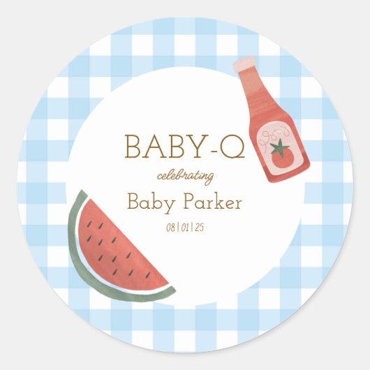 Blue Gingham Baby-Q Sticker ラウンドシール (正面)