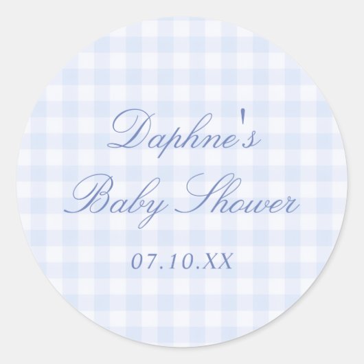 Blue Gingham Baby Shower ラウンドシール (正面)