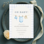 Blue Gingham Baby Shower 招待状