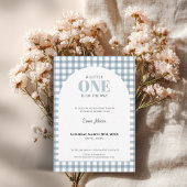 Blue Gingham Baby Shower for Boy 招待状