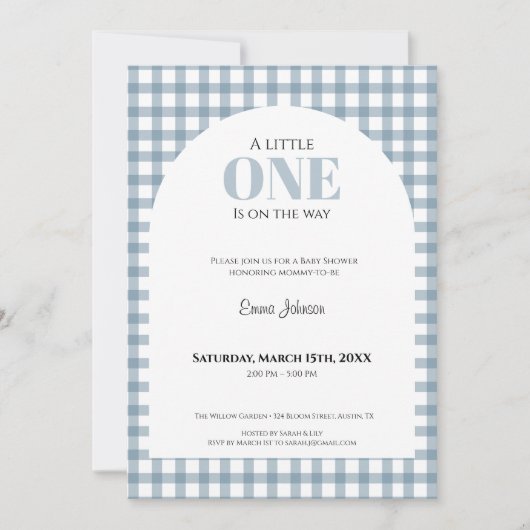 Blue Gingham Baby Shower for Boy 招待状 (正面)