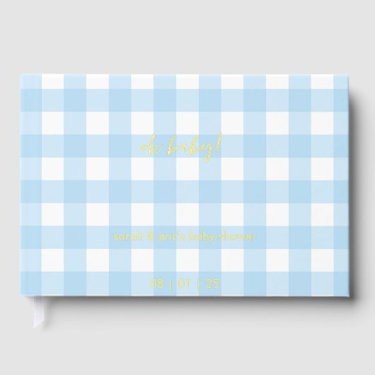 Blue Gingham Baby Shower Guest Book ゲストブック (正面)