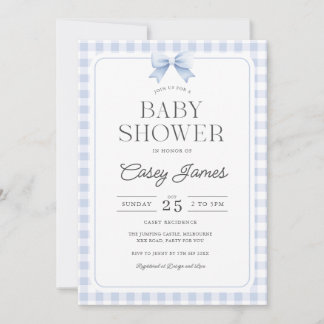 Blue Gingham Baby Shower Invitation 招待状