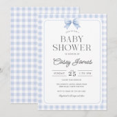 Blue Gingham Baby Shower Invitation 招待状 (正面/裏面)