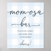 Blue Gingham Baby Shower Mom-osa Bar Sign ポスター (正面)