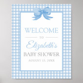 Blue Gingham Baby Shower Welcome Poster ポスター (正面)