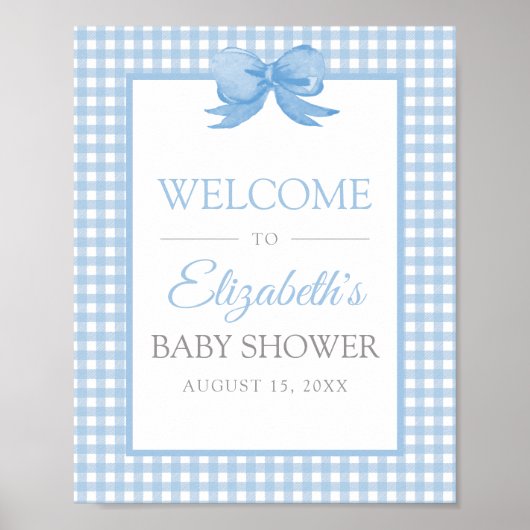 Blue Gingham Baby Shower Welcome Poster ポスター (正面)