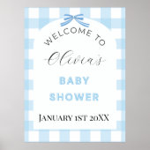 Blue Gingham Baby Shower Welcome Sign Poster ポスター (正面)