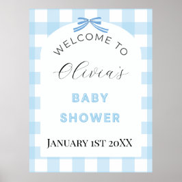 Blue Gingham Baby Shower Welcome Sign Poster  ポスター