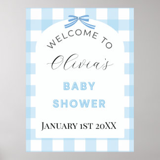 Blue Gingham Baby Shower Welcome Sign Poster ポスター
