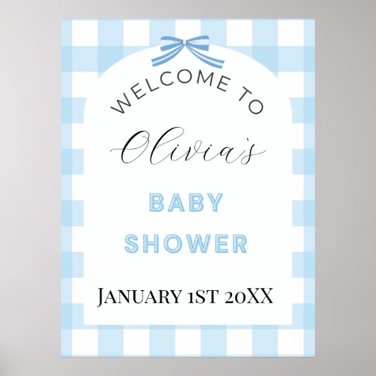 Blue Gingham Baby Shower Welcome Sign Poster  ポスター (正面)