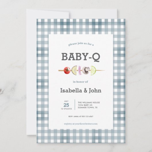 Blue Gingham Barbecue Baby Shower Invitation 招待状 (正面)