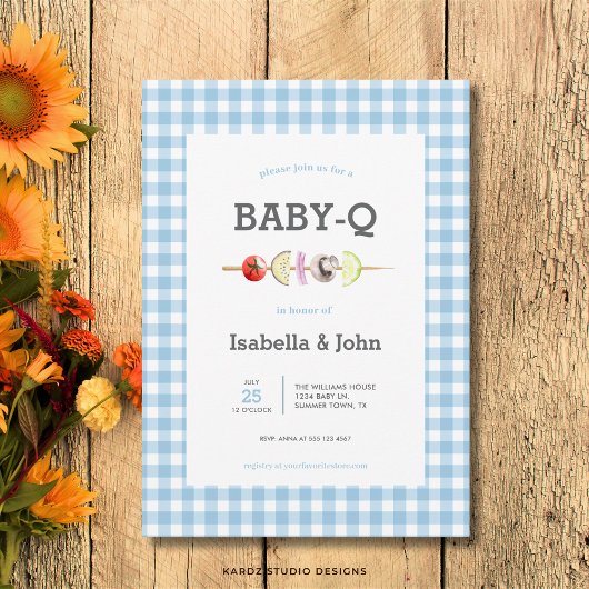 Blue Gingham Barbecue Baby Shower Invitation 招待状