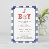 Blue Gingham Baseball Baby Shower 招待状 (スタンド正面)