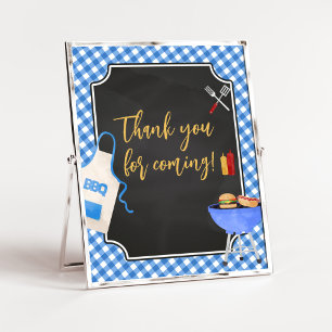 Blue Gingham BBQベビーシャワーありがとうござ来う ポスター