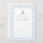 Blue Gingham Bear Baby First Year Bucket List 招待状 (正面)