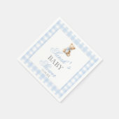 Blue Gingham Bear Baby Shower スタンダードカクテルナプキン (角)