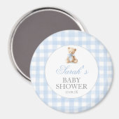 Blue Gingham Bear Baby Shower マグネット (正面/裏面)