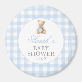 Blue Gingham Bear Baby Shower マグネット